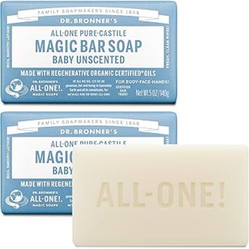 Dr. Bronner's Pure-Castile Baby Unscented Magic Bar Soaps - Made with Regenerative Organic Certified Oils - For Face, Hand, Hair Gentle on Sensitive Skin - Soap Bars for Men & Women - 2 Pack, 5 oz
