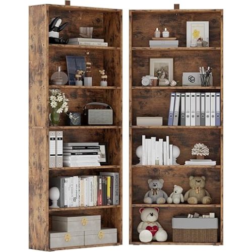 IRONCK Bookshelves and Bookcases Set of 2 Floor Standing 6 Tiers Display Storage Shelves 70 in Tall Bookcase Home Decor Furniture for Home Office, Living Room, Bed Rooms