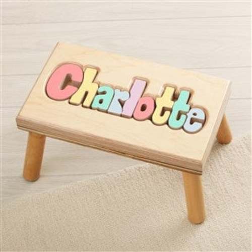 Pastel Name Personalized Wood Puzzle Stool - Large