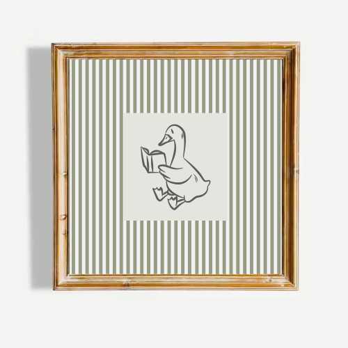Minimalist Goose Reading Book Wall Art Cute Animal Illustration Neutral Nursery Decor Cozy Cottagecore Gift Poster UNFRAMED Print