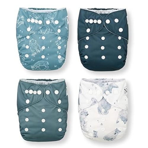 Mama Bear 4-Pack Cloth Pocket Diapers with 4 Inserts