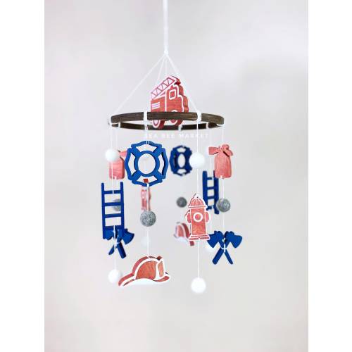 Firefighter Crib Mobile - Fireman Nursery Decor - Fire trucks, wooden crib mobile, first responders baby shower gift