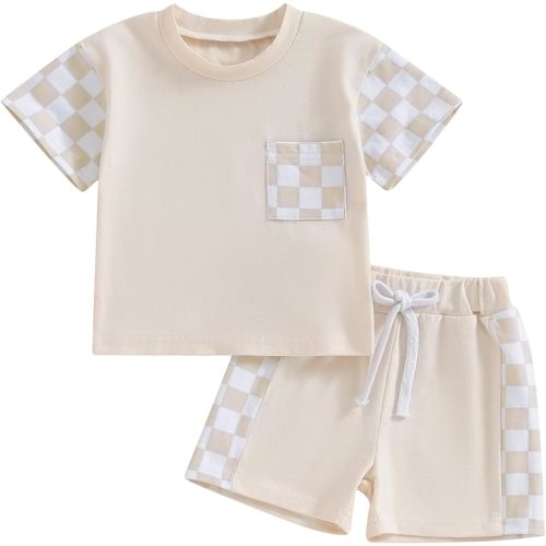 Karwuiio Toddler Baby Boy Summer Outfit Short Sleeve T-Shirt Tops Elastic Drawstring Shorts Set Baby Boys Clothes