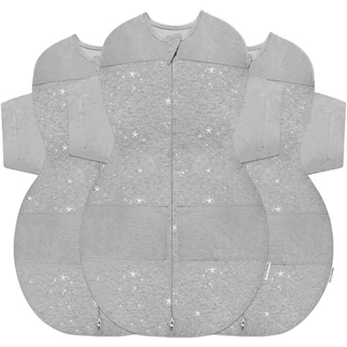 Happiest Baby SNOO Sleep Sack - 100% Organic Cotton Baby Swaddle Blanket - Doctor Designed Promotes Healthy Hip Development - 3-Pack Bundle (Graphite Stars, S, M, L)