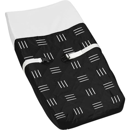 Sweet Jojo Designs Black Boho Mudcloth Boy or Girl Baby Nursery Changing Pad Cover - White Bohemian Woodland Tribal Southwest Geometric Mud Cloth Hatch Gender Neutral Triple Line