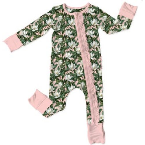 Magnolia Print Ruffle Convertible Zip Footie