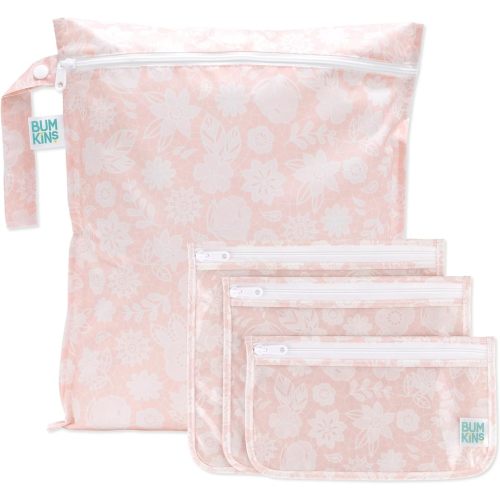 Bumkins Waterproof Wet Bag and Packing Pouches, Pink Lace