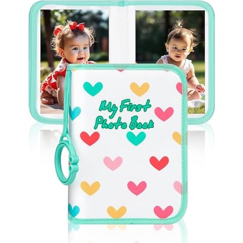 Baby Photo Book Holds 21 4x6 Photos, My First Photo Book for Baby or Toddlers, Love" Baby Photo Album Soft Cloth Family Book, Cute Book Gift for Babies Shower Newborns Family Photos (Green)