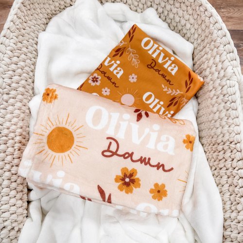 Boho Sun Name Blanket, Personalized Baby Blanket, Name Blanket for Girl, Boho Sun Nursery Decor, Gift For Baby Girl, Boho Blanket for Girl