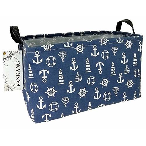 FANKANG Storage Basket,Nursery Hamper Canvas Laundry Basket Foldable with Waterproof PE Coating Storage, Office, Bedroom, Clothes,Toys (Rec-Sailboat)