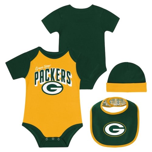 Green Bay Packers Newborn & Infant Dynamic Duo Bodysuit, Bib & Knit Hat Set