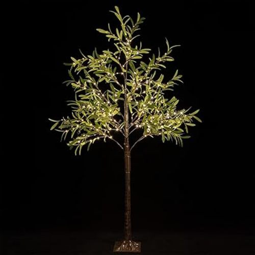 6ft Lighted Olive Tree with 300 Warm White LED Lights for Holiday Decor - Dimmable, UL Certified, Waterproof - Ideal for Indoor and Outdoor Decoration