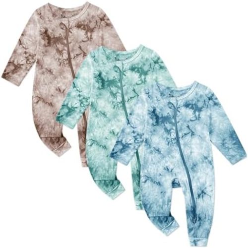 Jimonda Baby Girls Boys Footless Pajamas,Rayon From Bamboo Pjs 2 Way Zipper Long Sleeve Soft Sleeper,Infant Tie-dye Romper