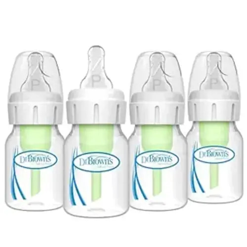 Dr. Brown's Natural Flow Anti-Colic Options+ Narrow Baby Bottle, 2 oz/60 mL, with Preemie Flow Nipple, 0m+, 4 Pack