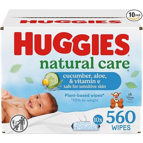 Huggies Natural Care Cucumber, Aloe and Vitamin E Baby Wipes, Hypoallergenic, Scented, 10 Flip-Top Packs (560 Wipes Total), Packaging May Vary