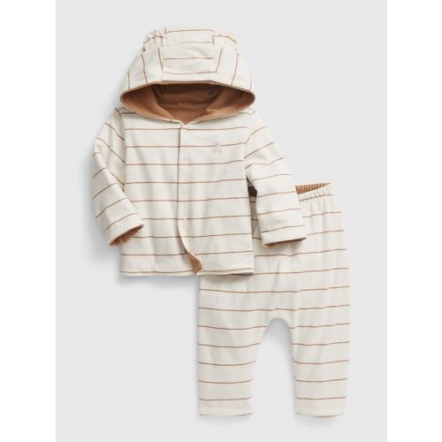 Baby 100% Organic Cotton Reversible Two-Piece Outfit Set in birch beige, size: 6-12 M