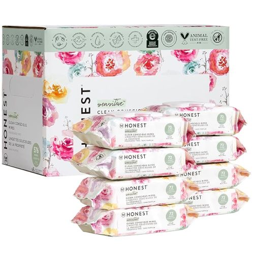 The Honest Company Clean Conscious Unscented Wipes | Over 99% Water, Compostable, Plant-Based, Baby Wipes | Hypoallergenic for Sensitive Skin, EWG Verified | Rose Blossom, 576 Count - 72 Count (Pack of 8)