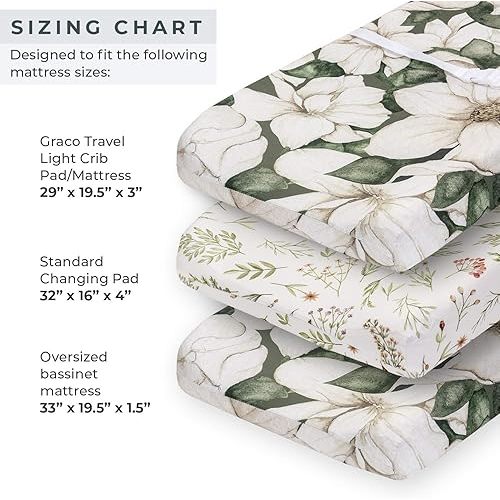 Pobibaby - 2 Pack Premium Changing Pad Cover - Ultra-Soft Cotton Blend, Stylish Floral Pattern, Safe and Snug for Baby (Zephyr)
