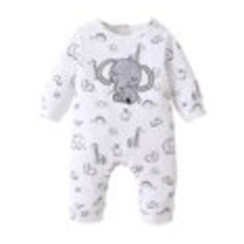 Kucnuzki Newborn Baby Boys Bodysuits Elephant Print Long Sleeves Rompers Baby Boys One-piece Fall White 0-1 Months