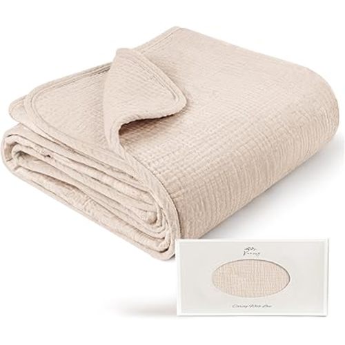 Konssy Muslin Baby Blankets for Girls Boys, 100% Cotton Crib Blanket for Infant Toddler, Super Soft and Lightweight Nursery Swaddling Wrap 40"x36" (Cream)
