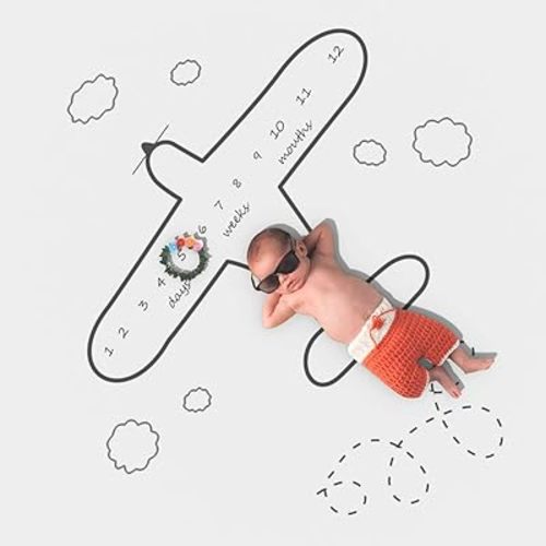 Hollyhorse Airplane Baby Blanket | Newborn Monthly Milestone Photo Blanket - Baby Boy Age Blanket for Growth Keepsake Photo