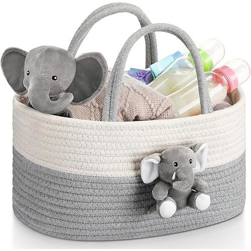 Elephant Diaper Caddy Organizer Cart Storage for Nursery with Handle Baby Shower Basket Gift Baby Bath Caddy for Diapers Wipes Elephant Basket for Nursery(X-Large)