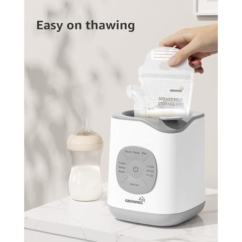 Bottle Warmer, GROWNSY Baby Bottle Warmer Fast for Breastmilk & Formula, Accurate Temperature Control, Milk Warmer for All Bottles with Thaw, Sterilizing, Keep Warm, Heat Food - Grey