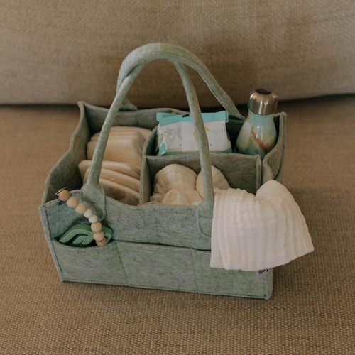 Parker Baby Diaper Caddy and Nursery Storage Bin | Removable Nursery Organizer Insert, Neutral Design, Multi-Purpose Baby Essentials | Car Organizer and Baby Diaper Bag | Regular - Sage Green
