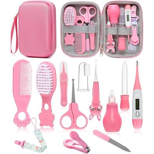 Baby Healthcare and Grooming Kit, Safety Newborn Nursery Baby Care Kit, with Hair Brush Comb, Nail Clipper, Thermometer, Pacifier Clip, Baby Registry Search, Baby Girl Boy Newborn Essentials
