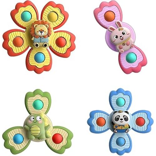 4 Pcs Suction Cup Spinner Toy for Babies, Baby Bath Toys for Toddlers 6 12 18 Months, Fidget Spinners Toy for Kids 1-3 Christmas Birthday Baby Gifts Spinning Sensory Toys