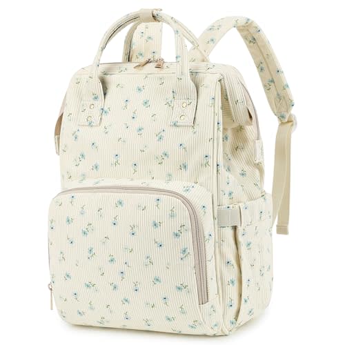Baby Diaper Bag Backpack for Mom, Large Capacity Travel Nappy Bag for Boys & Girls with Stroller Straps (Corduroy Flowers Blue)