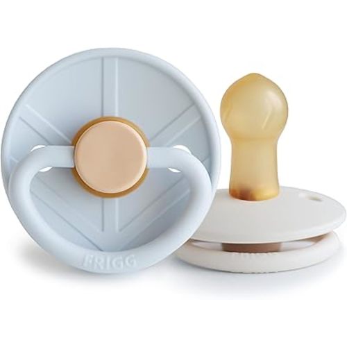 FRIGG Little Viking Natural Rubber Baby Pacifier 2-Pack | Made in Denmark | BPA-Free (Powder Blue/Cream,0-6 Months)