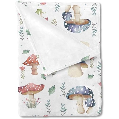 Watercolor Mushroom Forest Baby Blanket for Boy Girl Mushroom Floral Leaves Flannel Swaddle Blanket Woodland Fantasy Soft Receiving Blanket Newborn Toddler Nursery Crib Bed Blanket Playmat 30x40