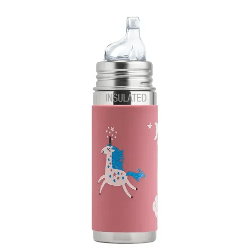 Pura Kiki 9oz/260ml Stainless Steel Insulated Sippy Bottle w/Sleeve, Plastic-Free, MadeSafe Certified, Medical-Grade Silicone Sipper Spout Fast Flow Rate for Kids, Toddlers, Babies & Infant – Unicorn