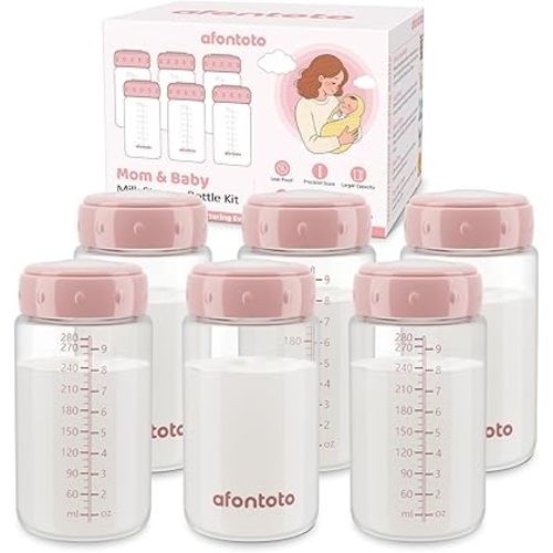 6PCS Breastmilk Storage Bottle Compatible with Spectra S1/S2/SG/9Plus /Motif Luna Flange, Spectra Collection Bottles for Fridge, Wide-Neck Baby Bottle Storage Fit Momcozy Breast Milk Cooler 22oz, Pink