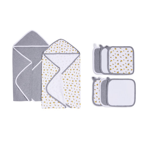 Small Story Organic Towel and Washcloth Set - Grey Bees