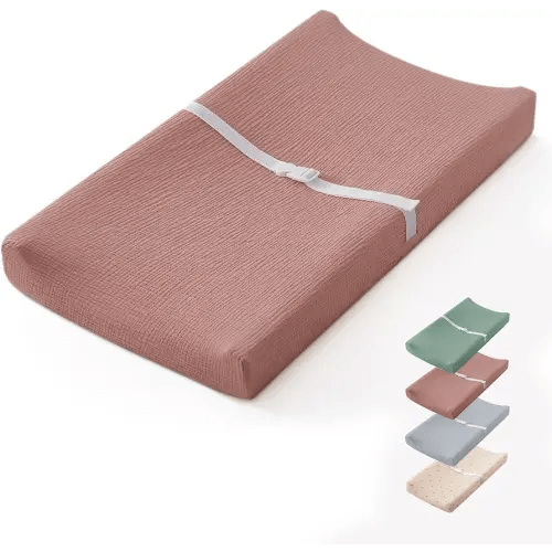 Blissful Diary Muslin Baby Changing Pad with Waterproof Lining Foam, Diaper Changing Table Pad with Cover for Dressers (Dusty Pink, Rectangular)