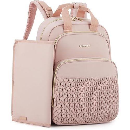 mommore Diaper Bag Backpack Large Baby Bag for Boys Girls Quilted Travel Diaper Backpack with Changing Pad, Stroller Straps