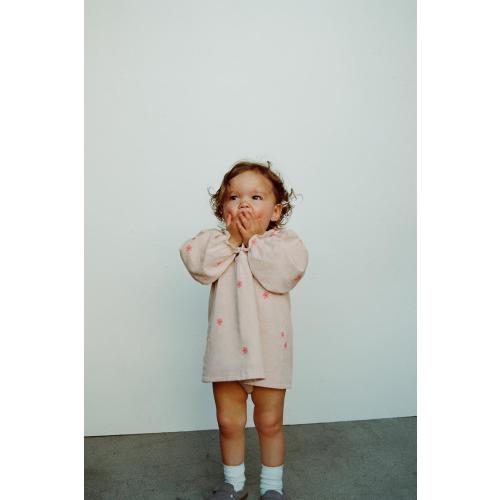 EMBROIDERED FLOWER DRESS AND PANTIES - Light beige | Size 9-12 months
