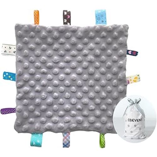 CREVENT Tag Security Blankets for Babies, Soft Small Loveys for Girls, Baby Comforter Sensory Blanket, Great Gifts for Birthday Baby Shower 10"X10" (Grey)