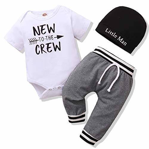 Renotemy Newborn Infant Baby Boy Clothes Outfits New to The Crew Outfits Long Pants Toddler Baby Boy Clothes Set