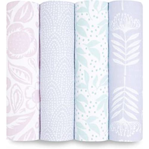 aden + anais Essentials Swaddle Blanket, Muslin Blankets for Girls & Boys, Baby Receiving Swaddles, Newborn Gifts, Infant Shower Items, Toddler Gift, Wearable Swaddling Set, 4 Pack, Damsel