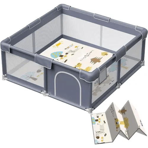 Baby Playpen with Mat, 50x50 Inch Playpen with Mat Waterproof for Babies and Toddlers Play Pen Playards Safety Gate Fence Active Center Indoor