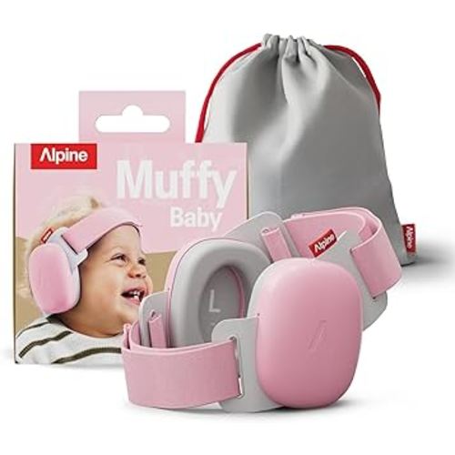 Alpine Muffy Baby Comfort - Protects Hearing for Babies and Toddlers - CE & ANSI Certified - Unique Headband for Safe fit & Comfort - Multi-adjustable for Ages 3-48 Months - 24dB Sound Reduction, Pink