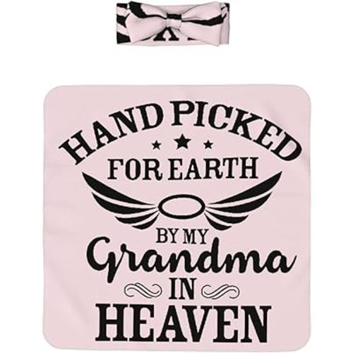 Handpicked for Earth by My Grandma in Heaven Newborn Baby Swaddle Blanket Beanie Set Infant Soft Stretchy Swaddling Blankets
