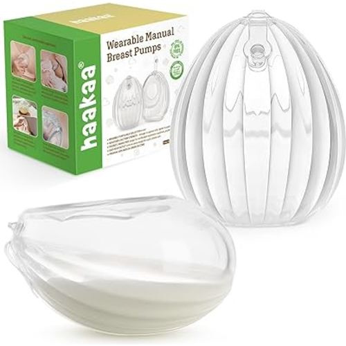 haakaa Shell Wearable Silicone Breast Pump - Silicone Hands Free Breast Pump - Passive Breast Milk Collector Shell for Newborns - Breastfeeding Essentials - 4oz/120ml,2 Count