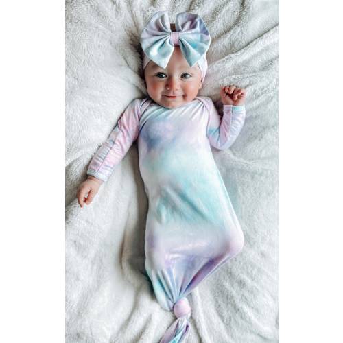 Baby gown, ruffle gown, knotted gown, going home outfit, baby shower gift, newborn gown, baby girl tie dye gown, baby shower, tie dye