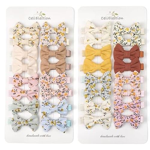 Baby Girls Hair Bow Clips,Tiny Bows Cotton Fully Lined Hair Clips Fine Hair for Girls Infants Toddlers 32pcs