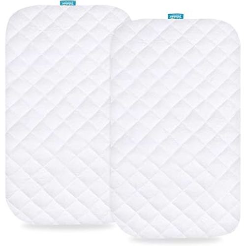 Playard Mattress Pad Cover Compatible with ADOVEL, BabyBond and ELEMARA 4 in 1 Baby Bassinet Bedside Crib, 2 Pack, Waterproof Quilted Ultra Soft Viscose Made from Bamboo Terry Surface