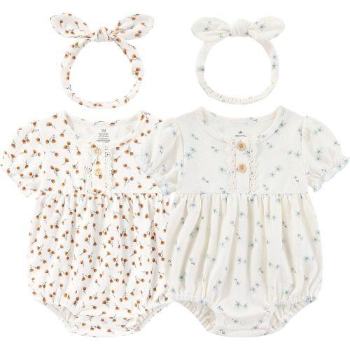 Baby Girl Clothes Cotton Bubble Romper Floral Bodysuits Infant Outfit Set
